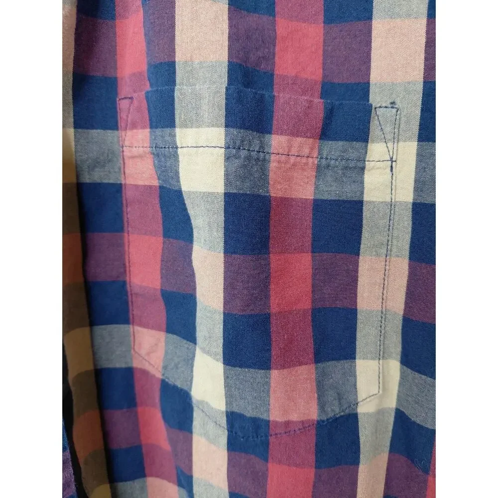 J.Crew Men's Slim Fit Red Navy Plaid Button-Up Shirt XL Preppy Streetwear Cotton